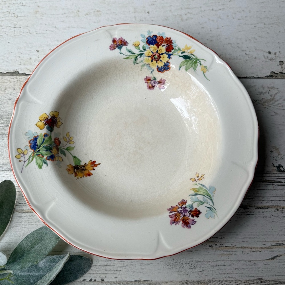 Antique Ceramic Mount Clemens Rimmed Soup Bowl (Stained & Crazing) Fall Decor
